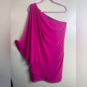 Lauren Ralph Lauren londie georgette One shoulder pink chiffon Dress, size 14